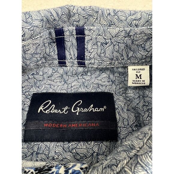 Robert Graham Shirt Size Medium‎ M Blue Pattern Short Sleeve Tailored Fit Modern - Picture 3 of 9
